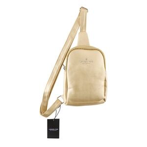 London Fog Gold Sling Bag Janice Double Zip Backpack New